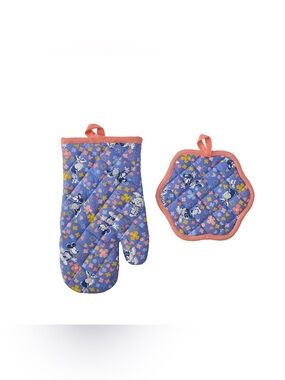 Disney Purple Floral Mickey Oven Mitt and Pot Holder Set with Coral Trim